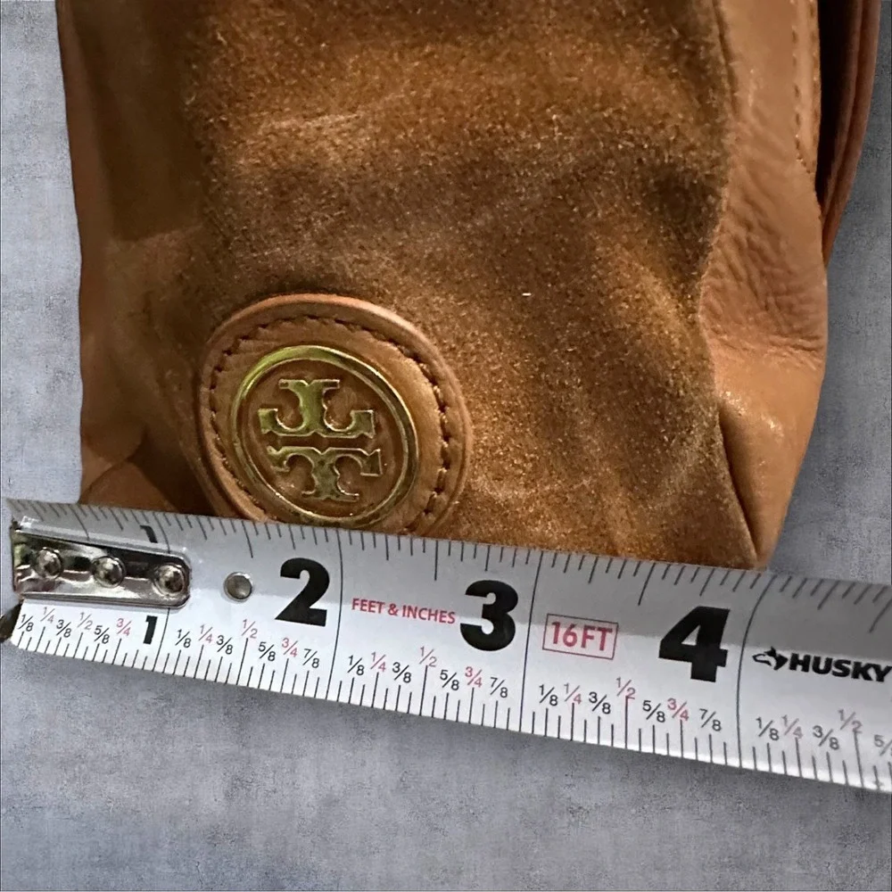 Tory Burch 797 Satchel Bag Womens Medium Tan Suede Leather Crossbody HTF-READ